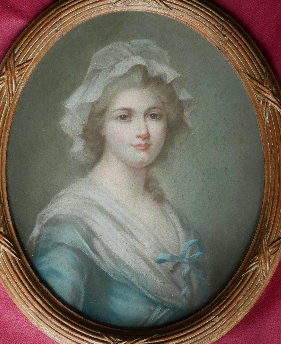 Portrait Of A Young Woman Oval Louis XVI Period Pastel From The 19th Century-photo-3