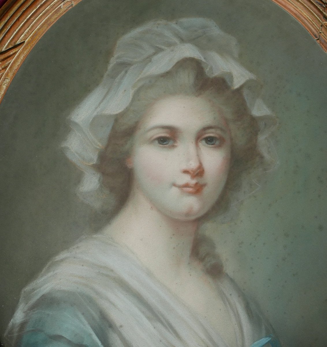 Portrait Of A Young Woman Oval Louis XVI Period Pastel From The 19th Century-photo-4