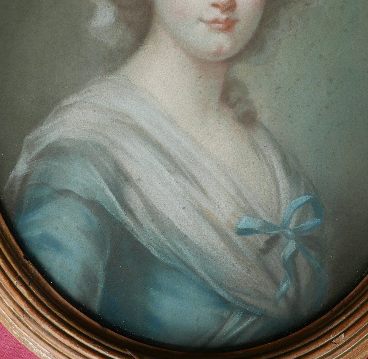 Portrait Of A Young Woman Oval Louis XVI Period Pastel From The 19th Century-photo-1