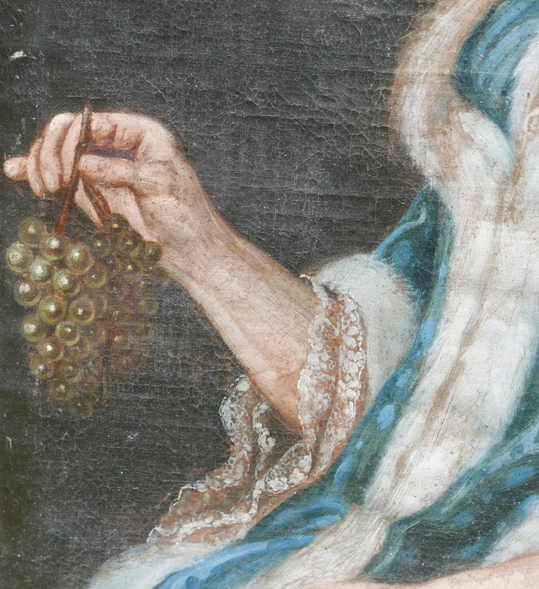 Portrait de Femme aux Raisins Huile/Toile du XVIIIème siècle-photo-1