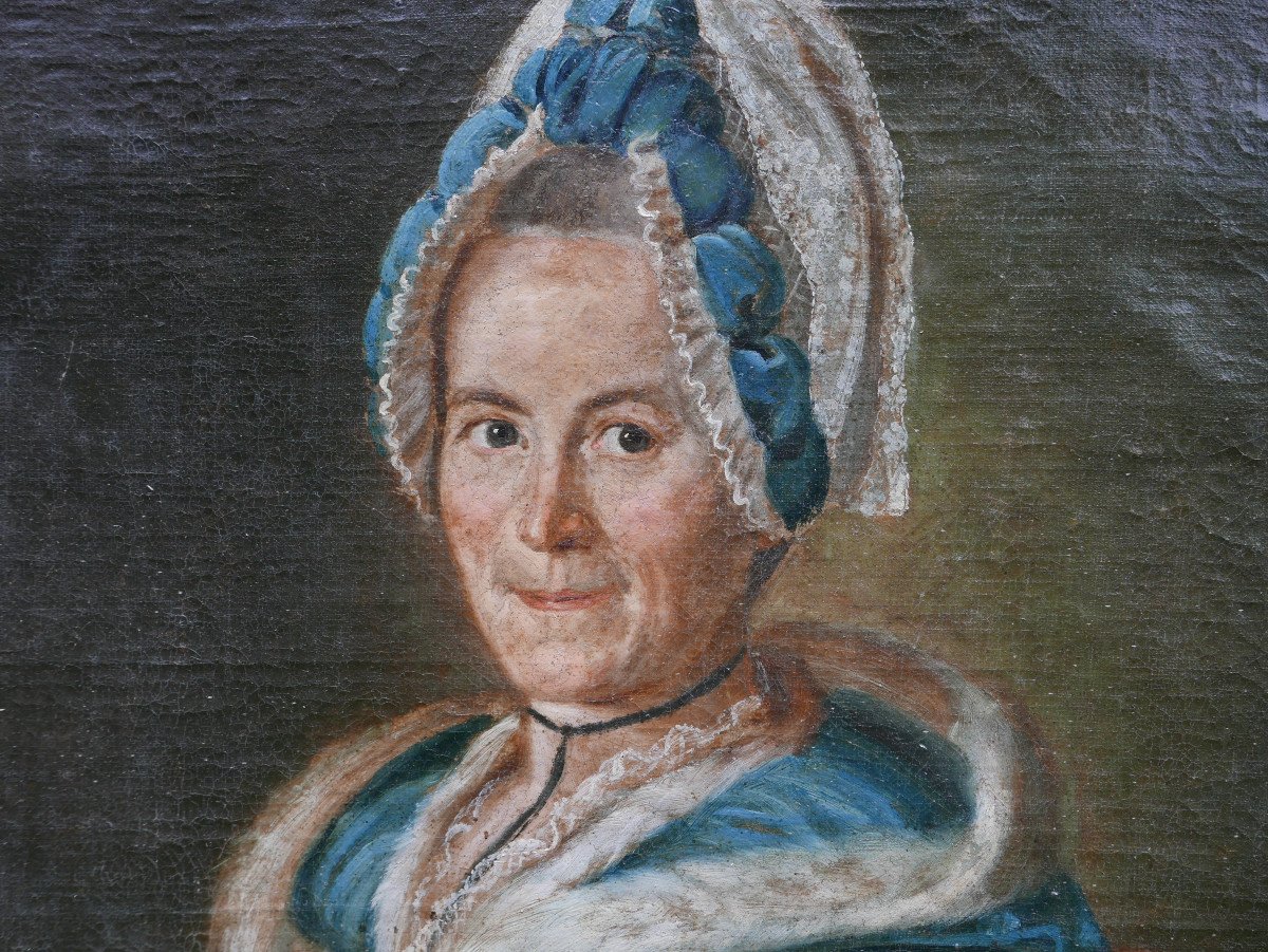 Portrait de Femme aux Raisins Huile/Toile du XVIIIème siècle-photo-2