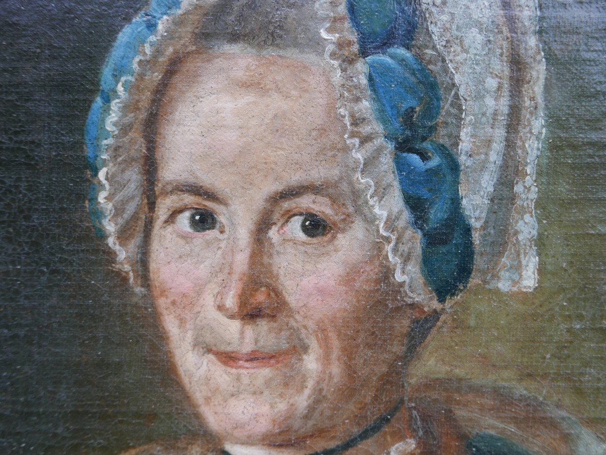 Portrait de Femme aux Raisins Huile/Toile du XVIIIème siècle-photo-5