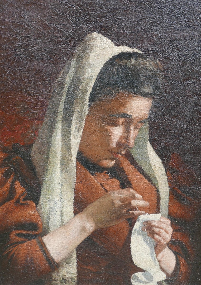 Jean-louis Asté Portrait Of A Sewing Woman Oil/canvas From The Beginning Of The 20th Century-photo-4