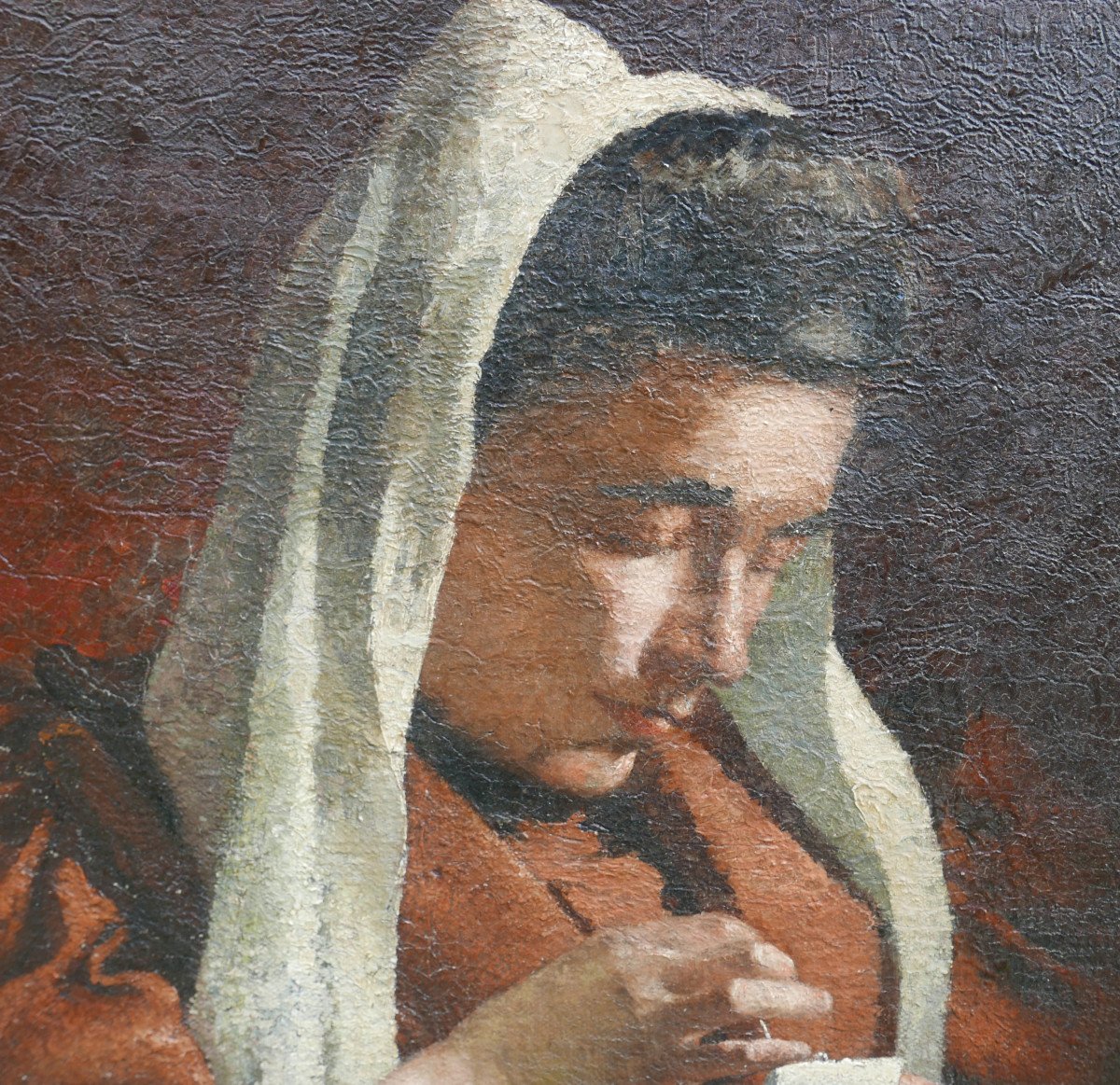 Jean-louis Asté Portrait Of A Sewing Woman Oil/canvas From The Beginning Of The 20th Century-photo-1