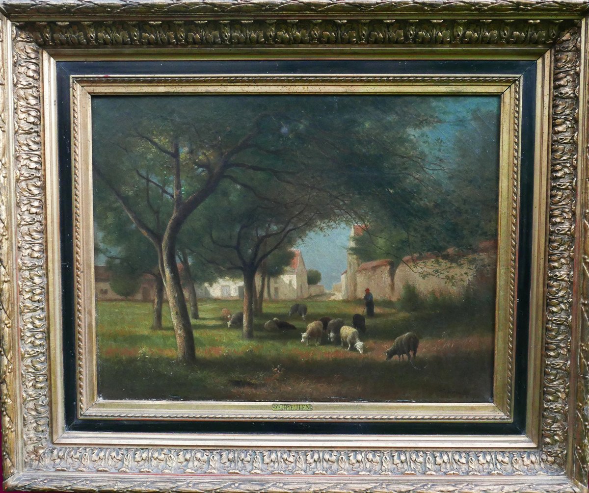 Vermeulen Painting Animated Countryside Landscape Oil/canvas 19th Century Signed-photo-2