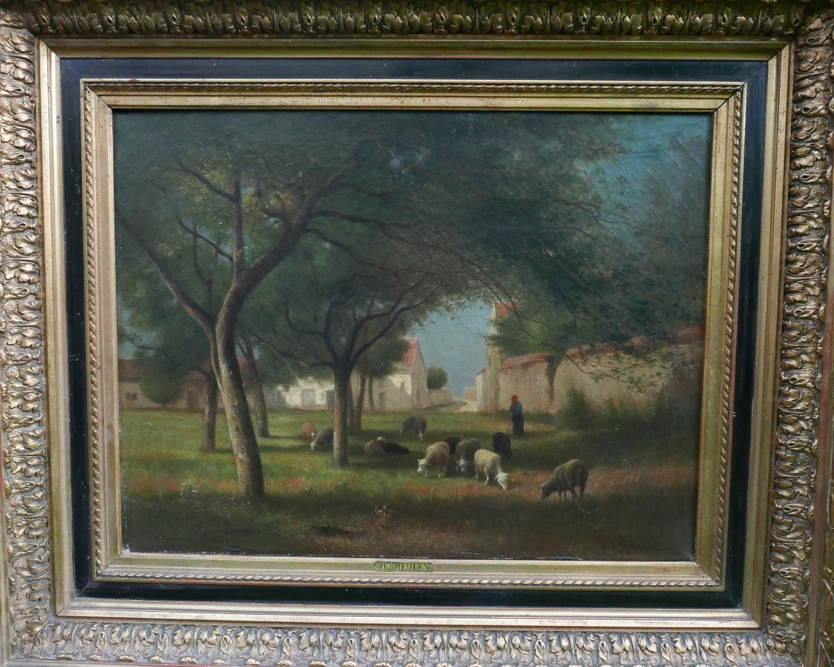 Vermeulen Painting Animated Countryside Landscape Oil/canvas 19th Century Signed-photo-3