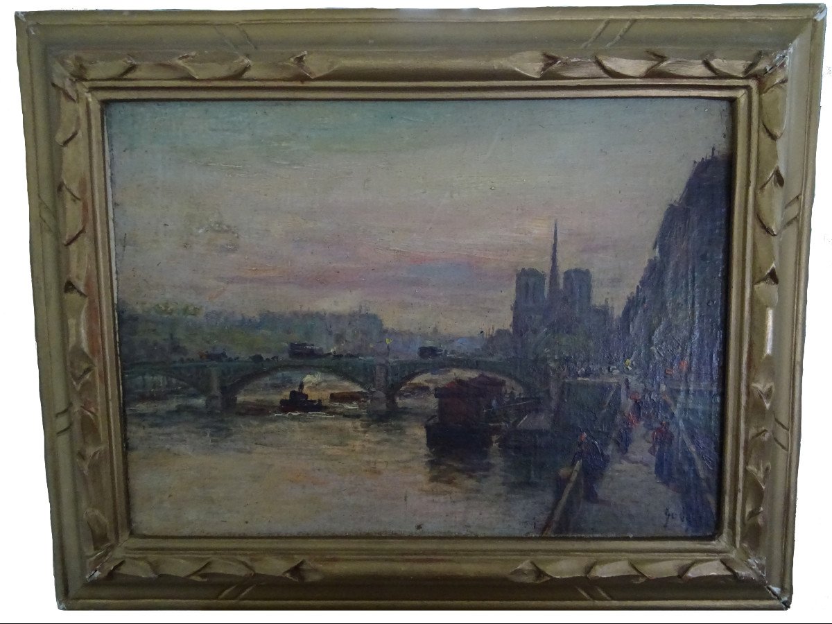 Painting Landscape Paris The Seine Steamboat Oil/canvas 19th Century Signed