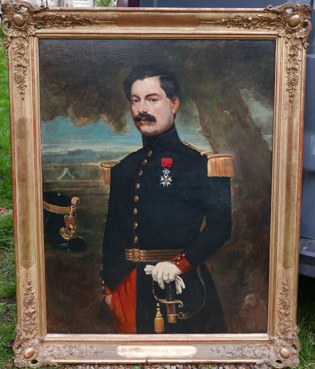 Grand Portrait d'Homme Officier Reye Algérie Huile/toile Du XIXe Siècle Signé-photo-2