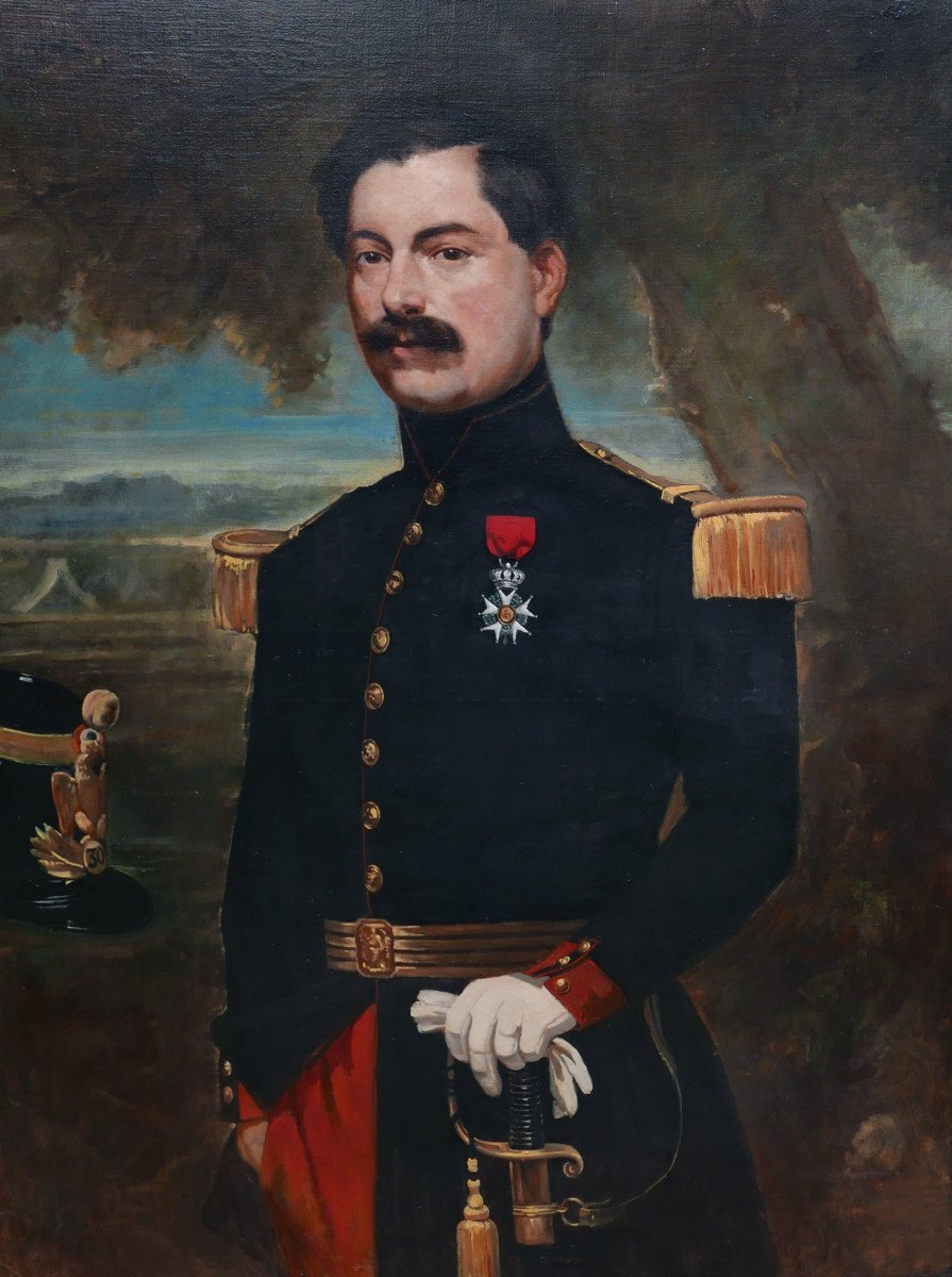 Grand Portrait d'Homme Officier Reye Algérie Huile/toile Du XIXe Siècle Signé-photo-4