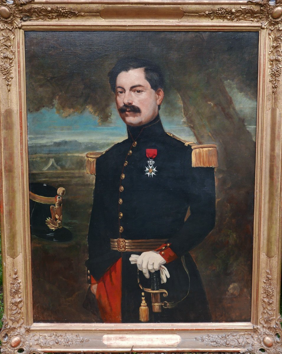 Grand Portrait d'Homme Officier Reye Algérie Huile/toile Du XIXe Siècle Signé