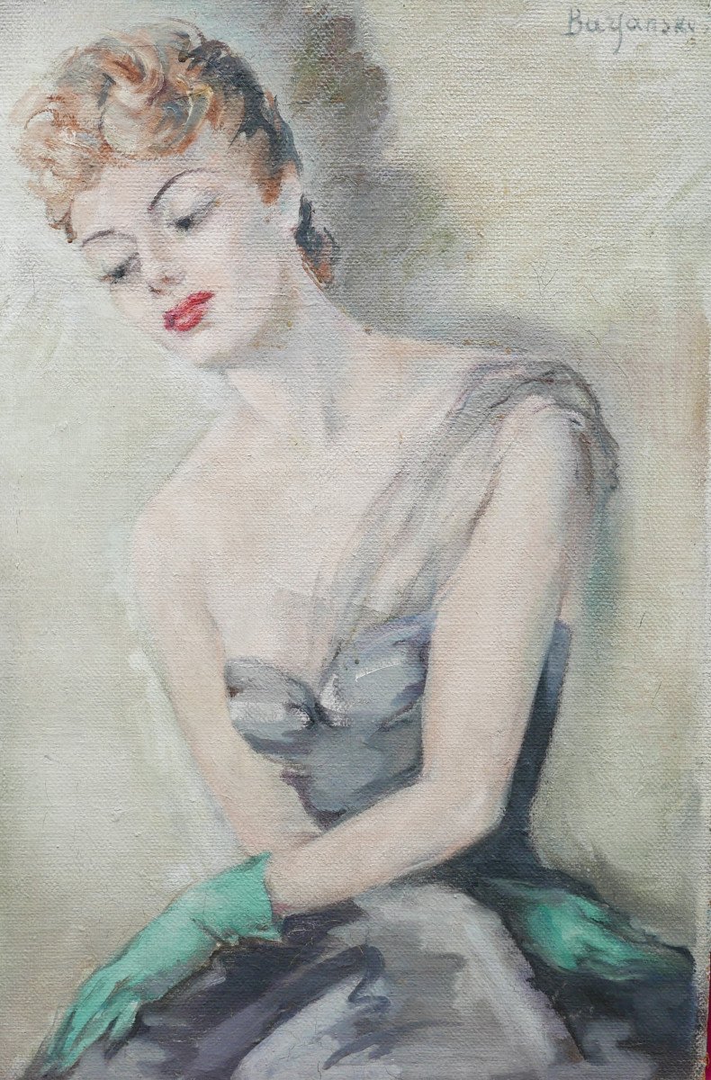 Vladimir Barjansky Portrait De Femme Ecole Russe Du XXème Siècle Huile/toile