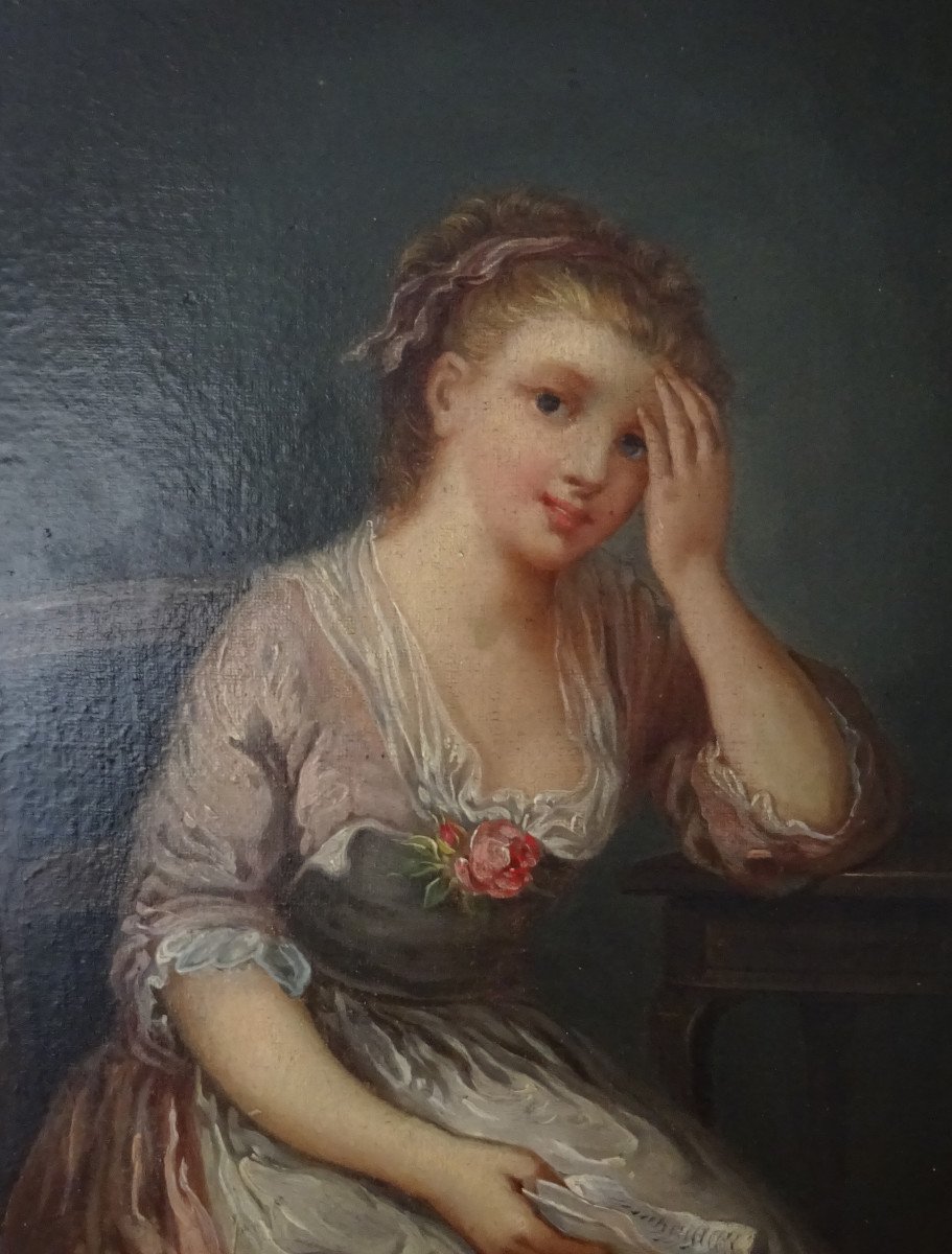 Portrait De Jeune Femme à La Rose d'Après Greuze Huile/toile Début XIXème Siècle-photo-4