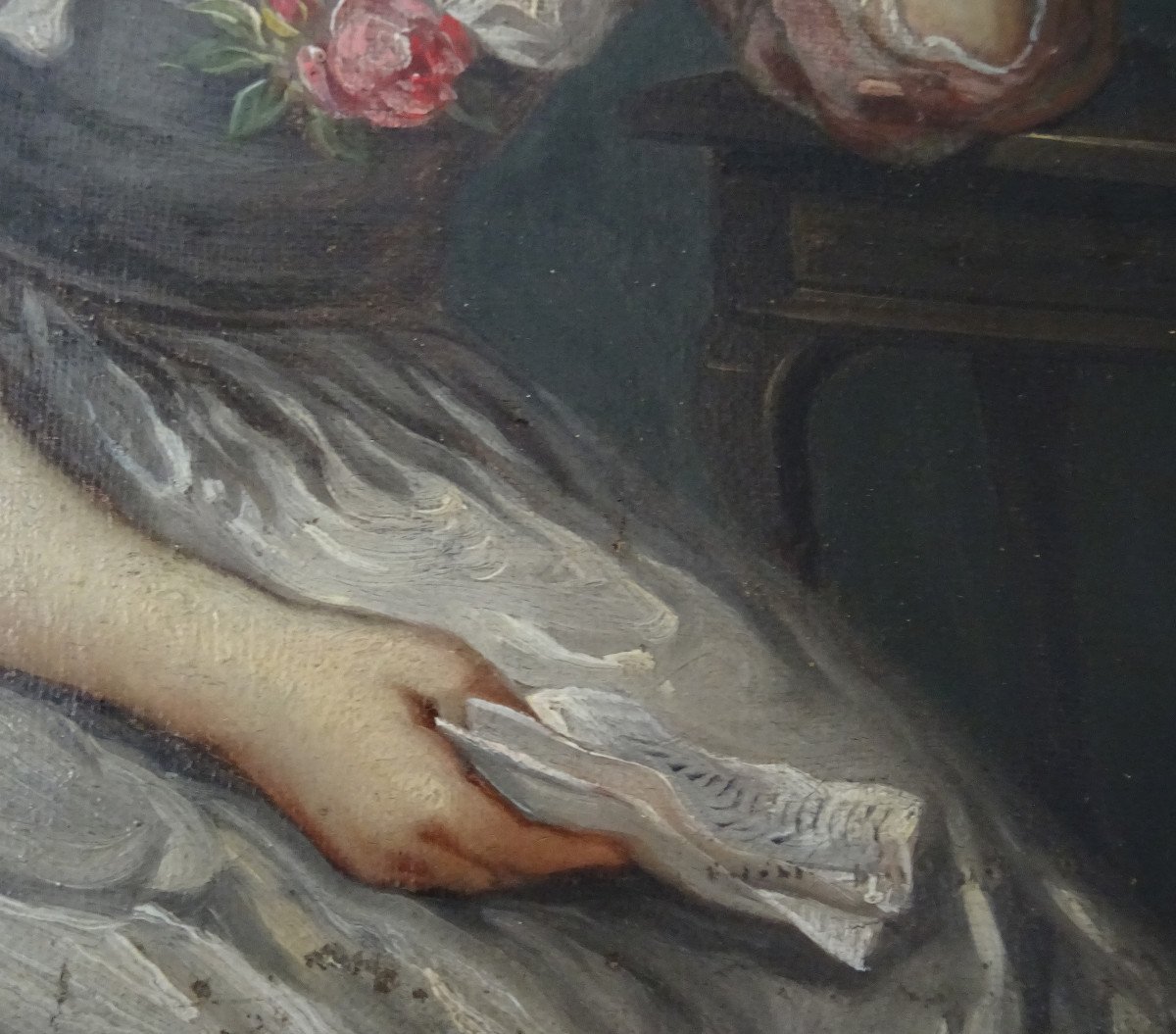 Portrait De Jeune Femme à La Rose d'Après Greuze Huile/toile Début XIXème Siècle-photo-4