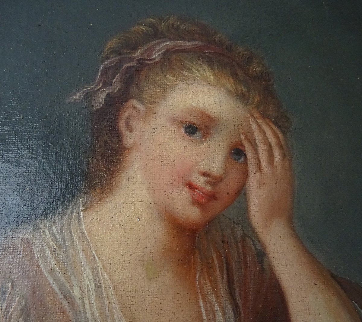 Portrait De Jeune Femme à La Rose d'Après Greuze Huile/toile Début XIXème Siècle-photo-6