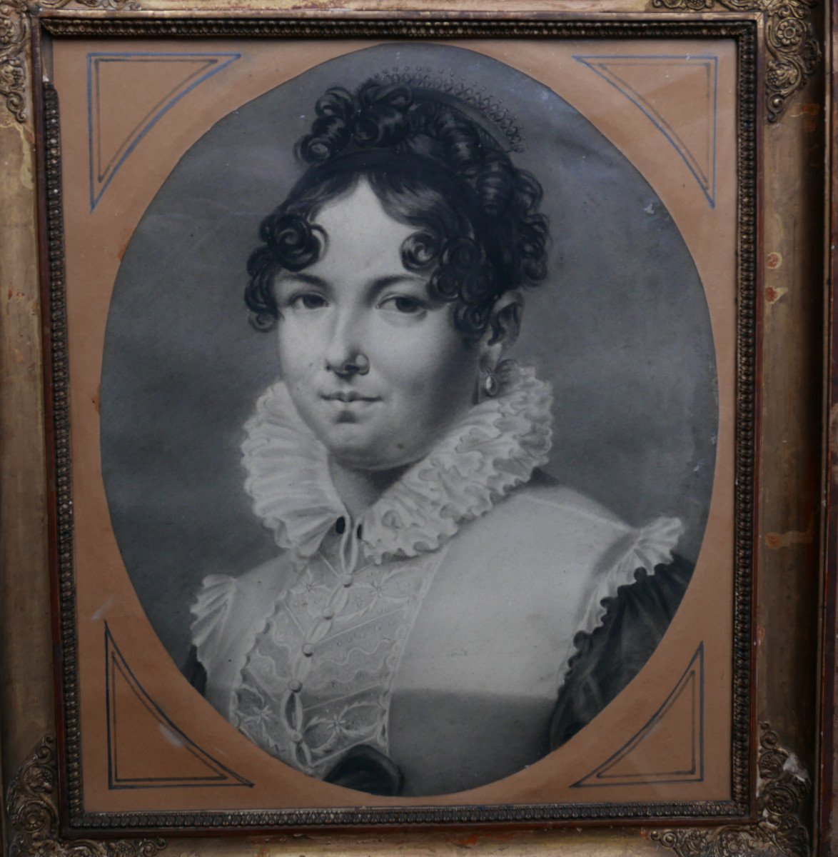 Portrait Of A Young Woman, 1st Empire Drawing, Early 19th Century-photo-3