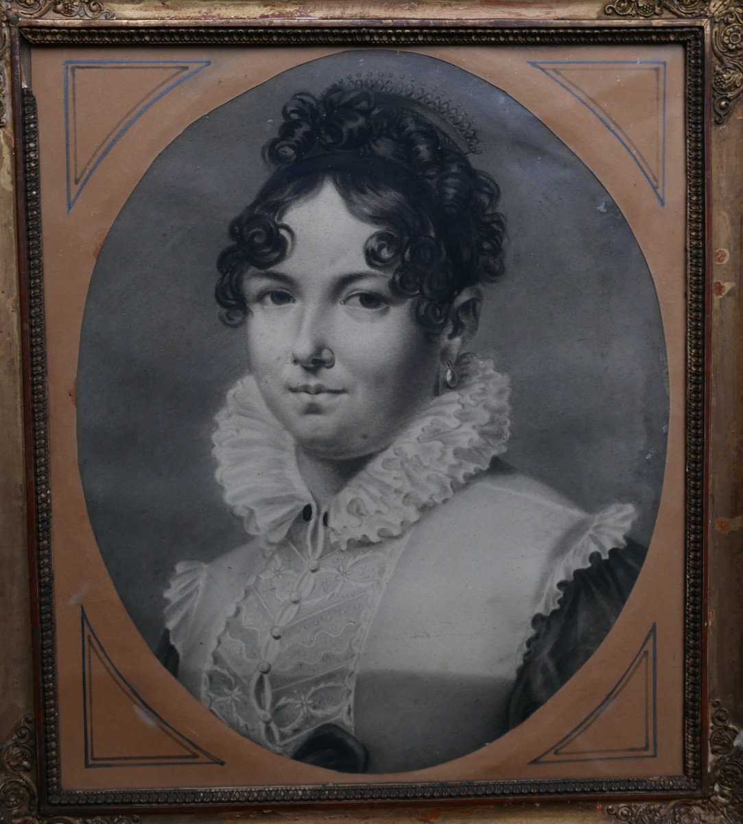 Portrait Of A Young Woman, 1st Empire Drawing, Early 19th Century-photo-4