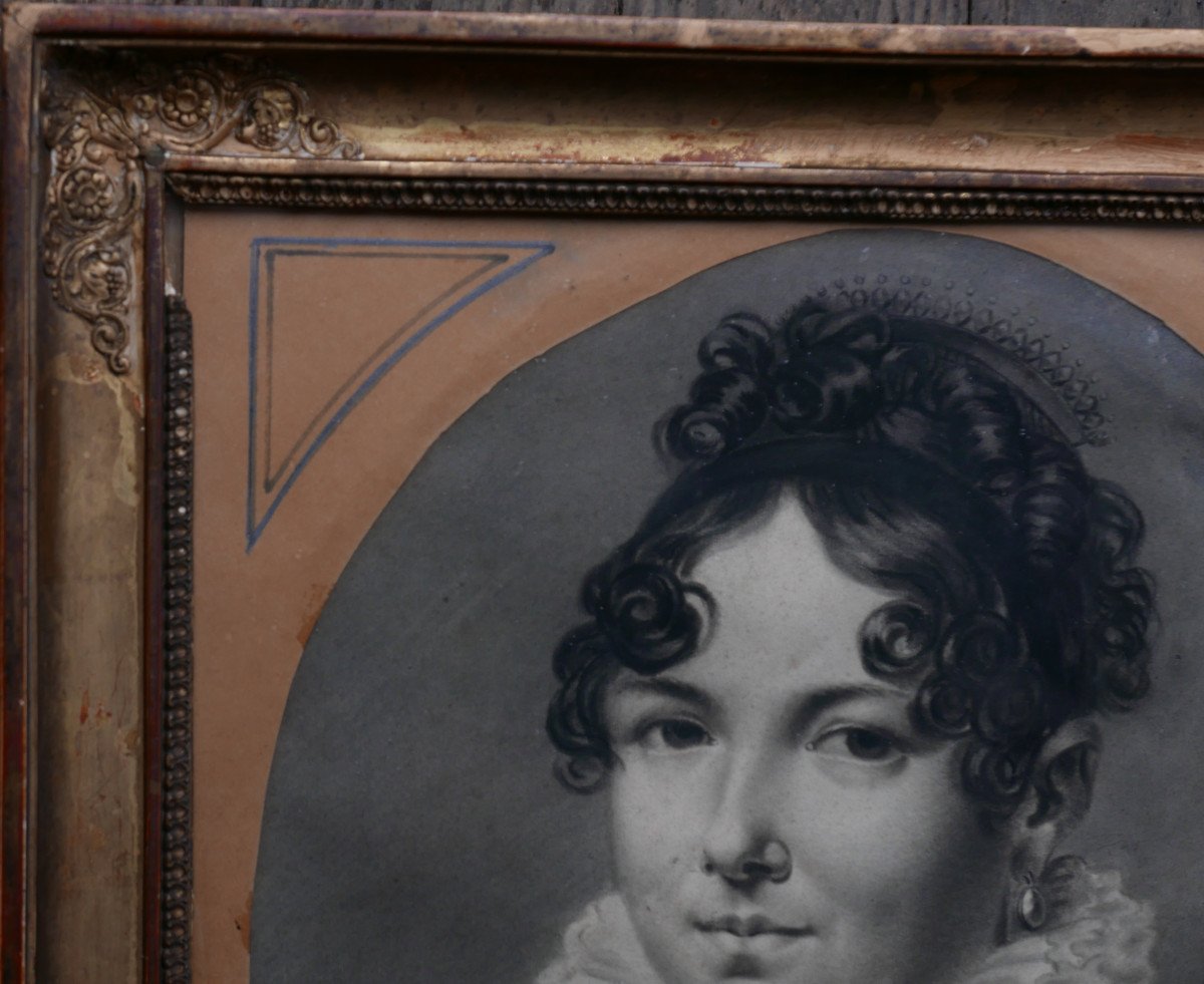 Portrait Of A Young Woman, 1st Empire Drawing, Early 19th Century-photo-3