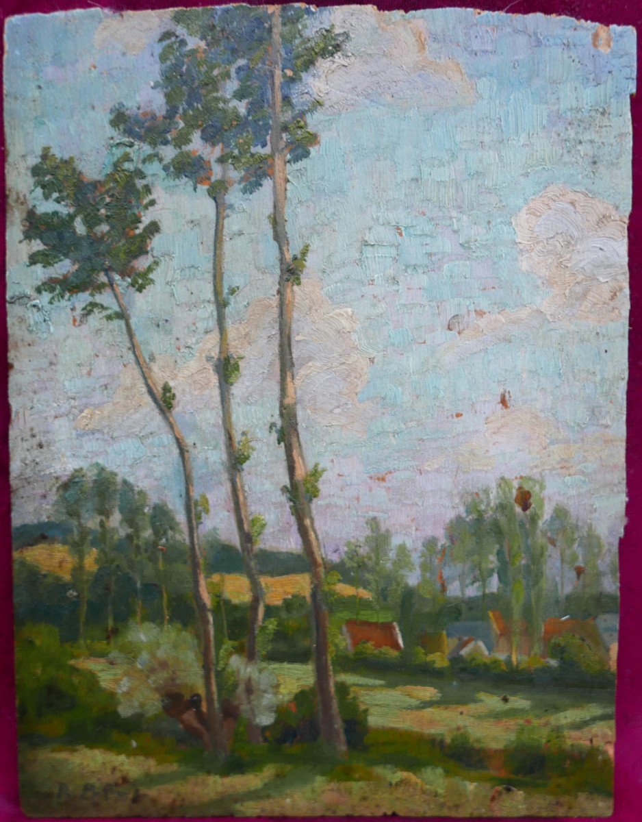 Tableau Paysage De Campagne XIXème Siècle Huile/panneau-photo-2