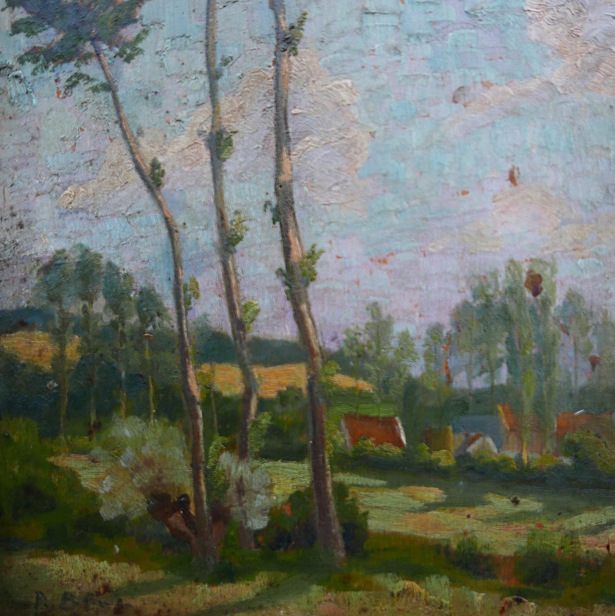 Tableau Paysage De Campagne XIXème Siècle Huile/panneau-photo-3