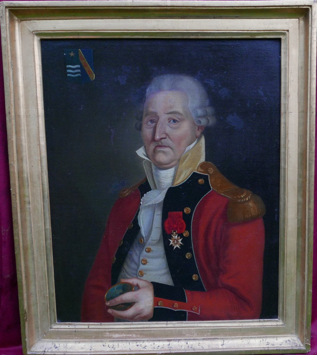 Portrait d'Homme Officier Richard Haly Huile/toile Du XVIIIème Siècle Armoiries-photo-2