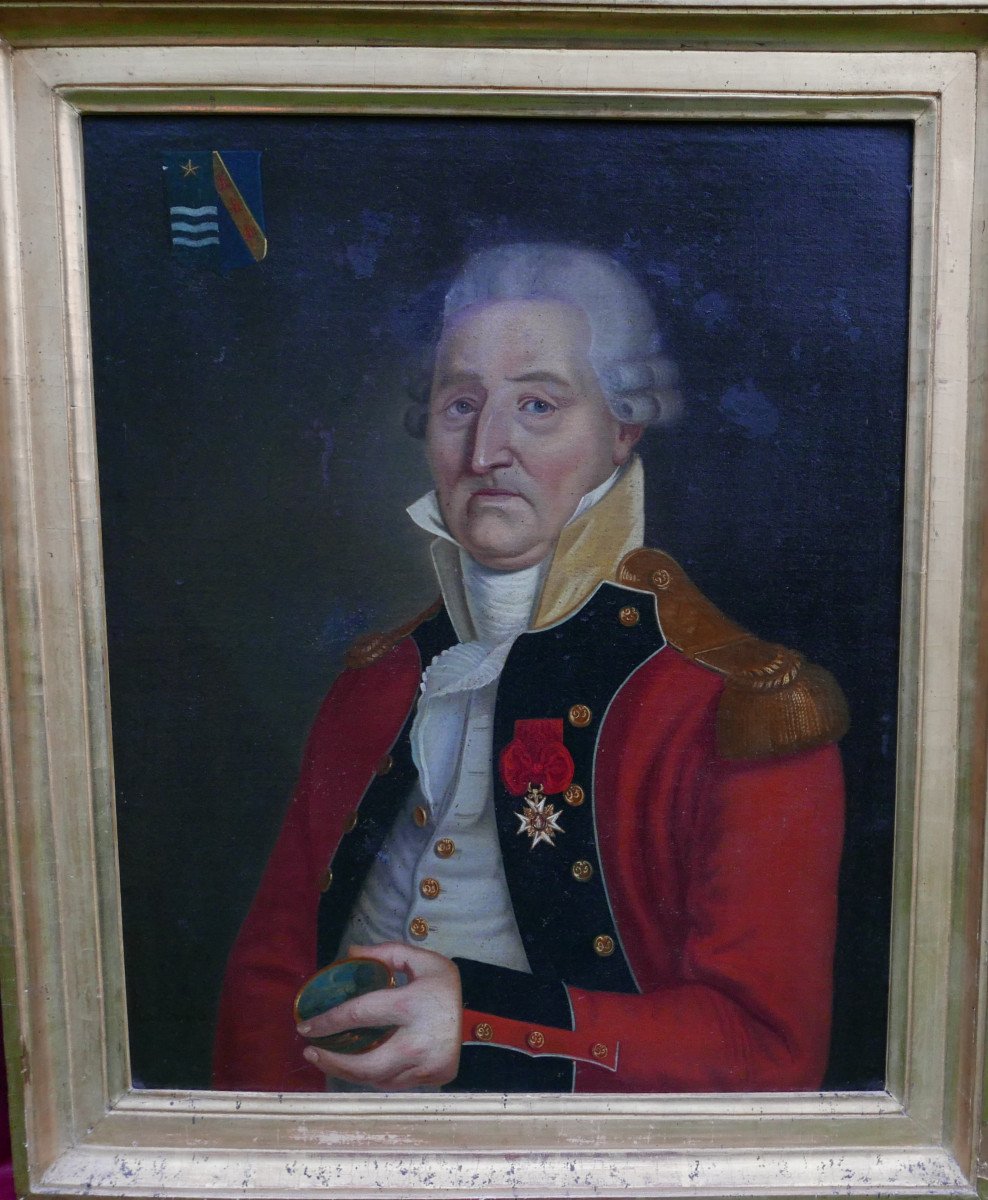 Portrait d'Homme Officier Richard Haly Huile/toile Du XVIIIème Siècle Armoiries-photo-3