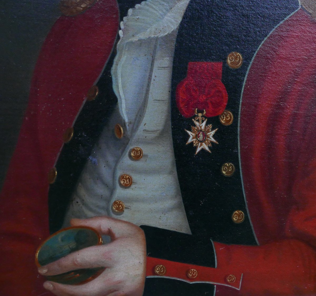 Portrait d'Homme Officier Richard Haly Huile/toile Du XVIIIème Siècle Armoiries-photo-3