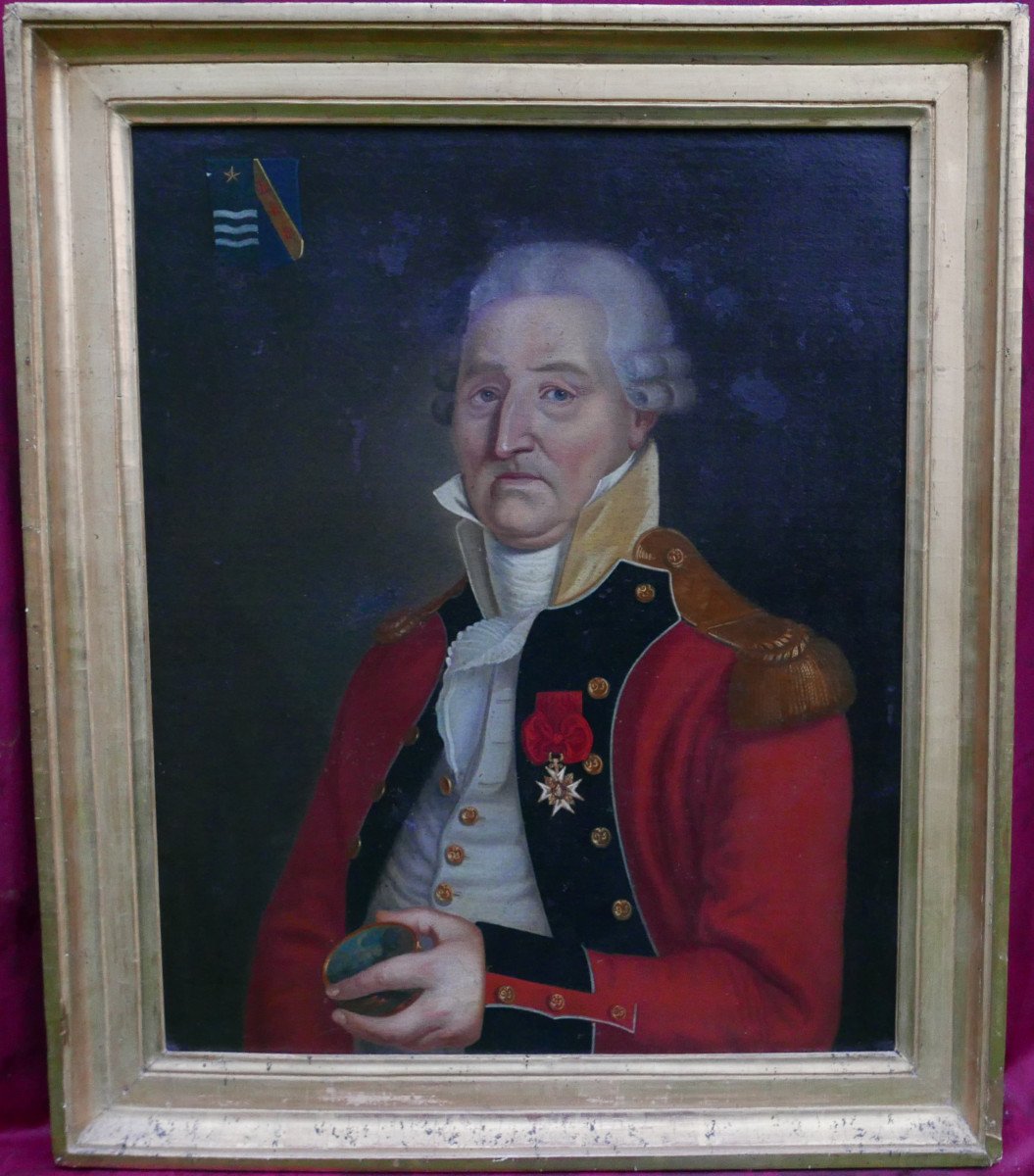 Portrait d'Homme Officier Richard Haly Huile/toile Du XVIIIème Siècle Armoiries