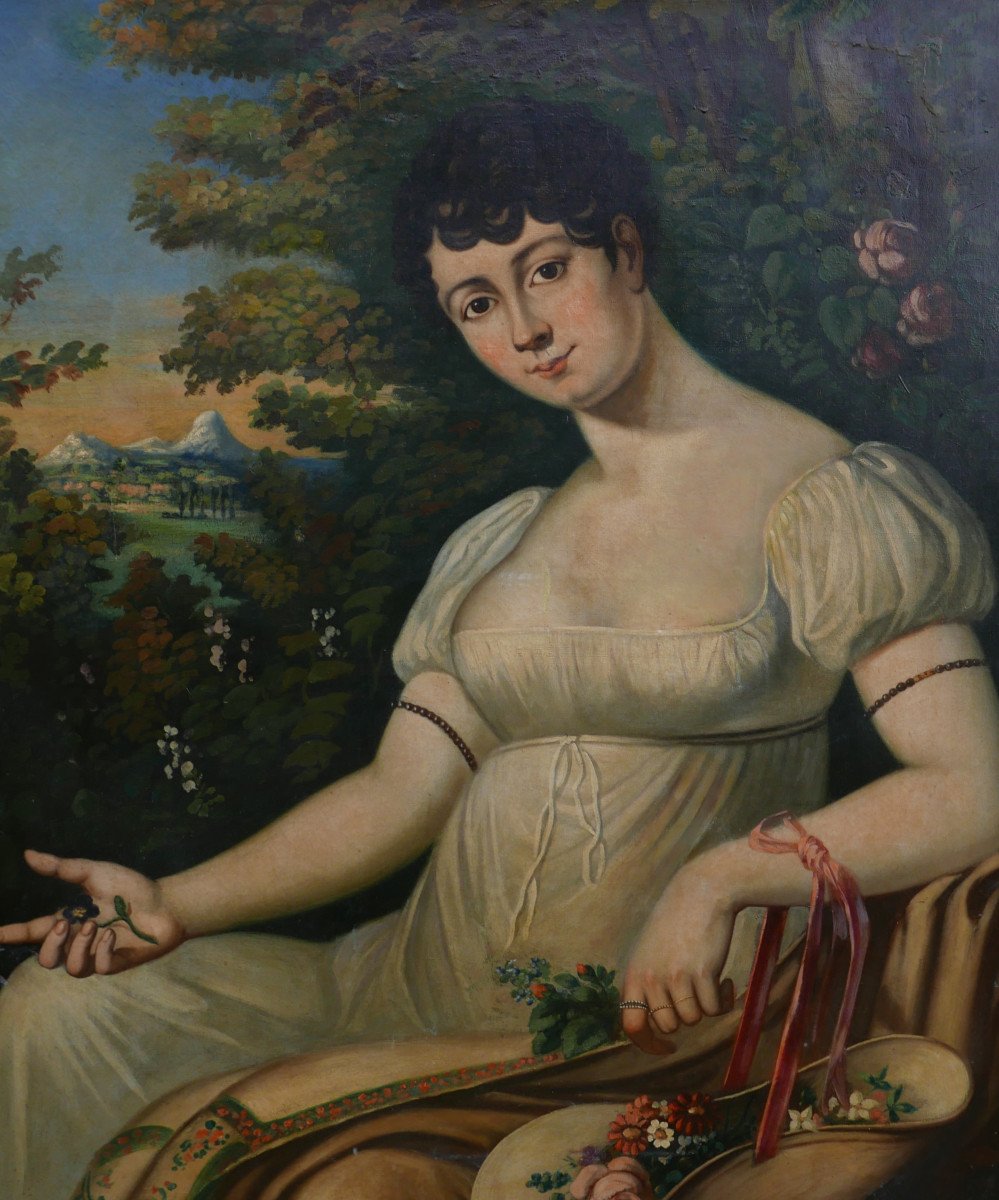 Portrait De Jeune Femme Epoque Ier Empire Huile Sur Toile Du XIXème Siècle-photo-3