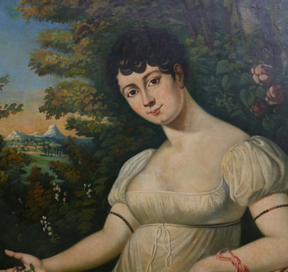 Portrait De Jeune Femme Epoque Ier Empire Huile Sur Toile Du XIXème Siècle-photo-4