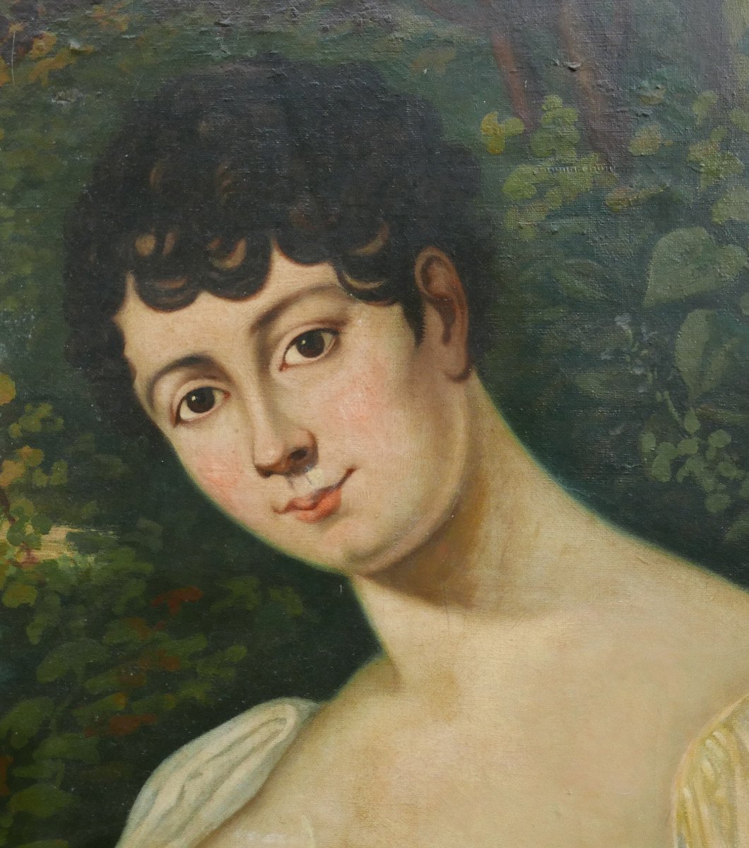 Portrait De Jeune Femme Epoque Ier Empire Huile Sur Toile Du XIXème Siècle-photo-2