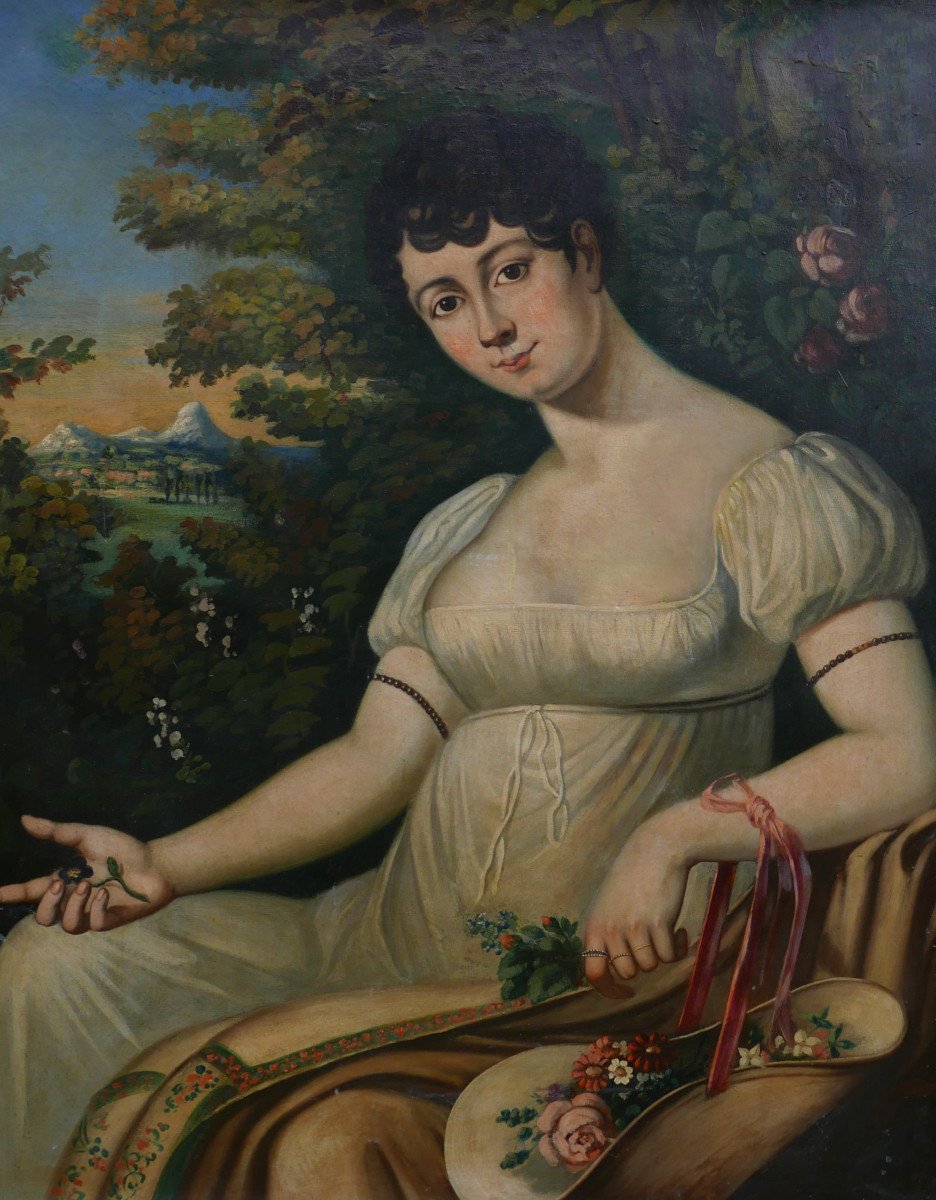 Portrait De Jeune Femme Epoque Ier Empire Huile Sur Toile Du XIXème Siècle