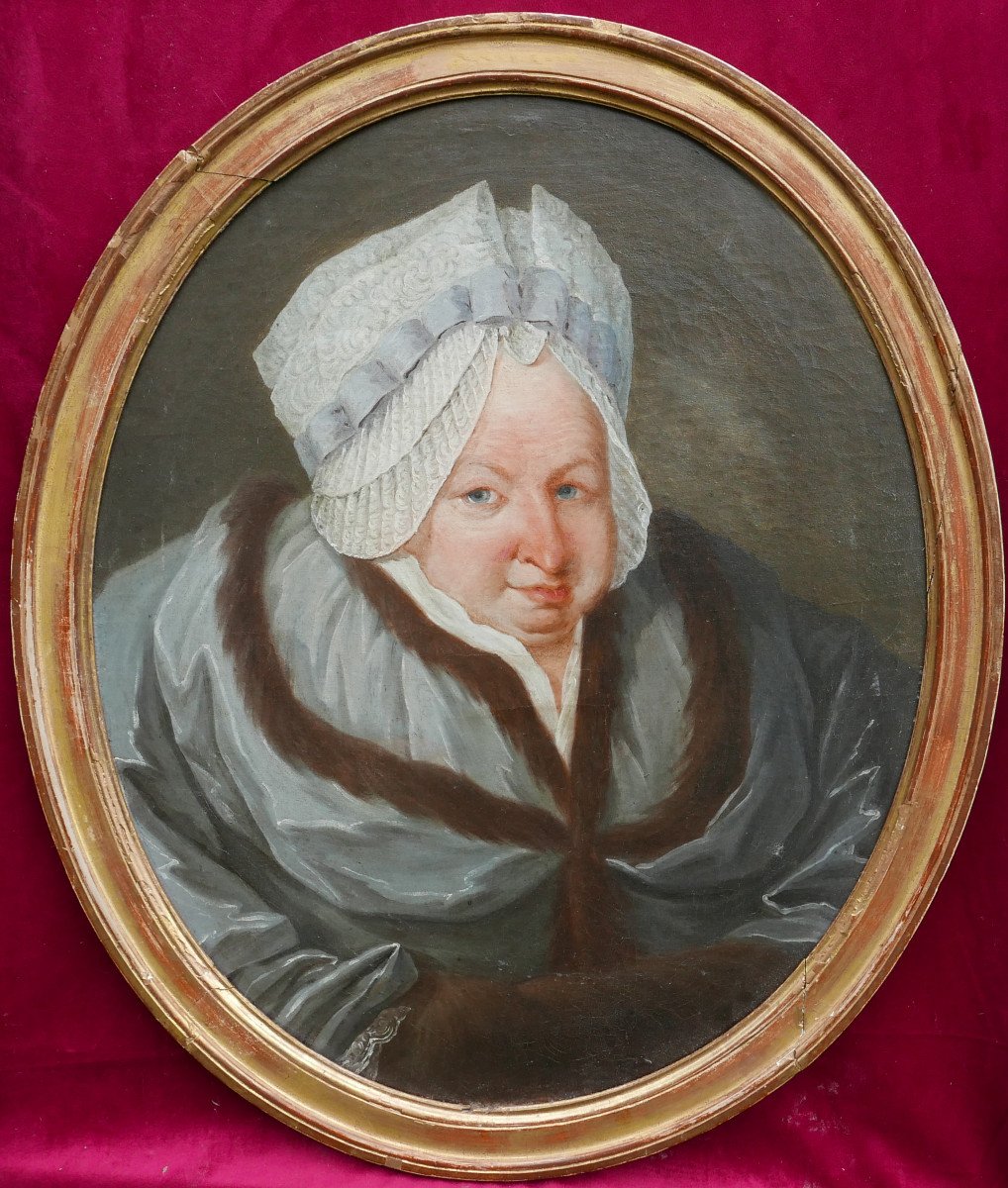 Portrait Of A Woman With An Oval Headdress Louis XVI Period Oil/canvas 18th Century-photo-2