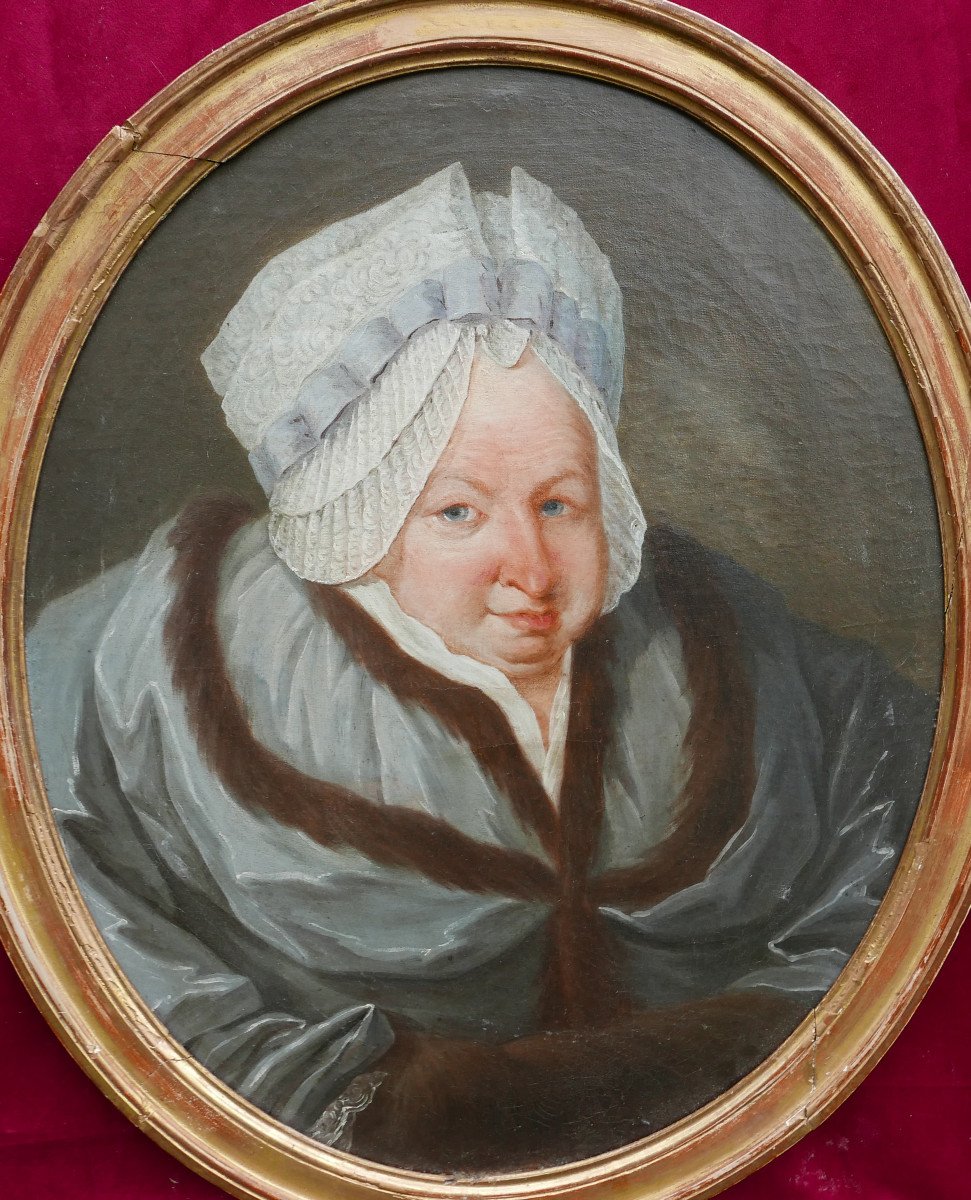 Portrait Of A Woman With An Oval Headdress Louis XVI Period Oil/canvas 18th Century-photo-3