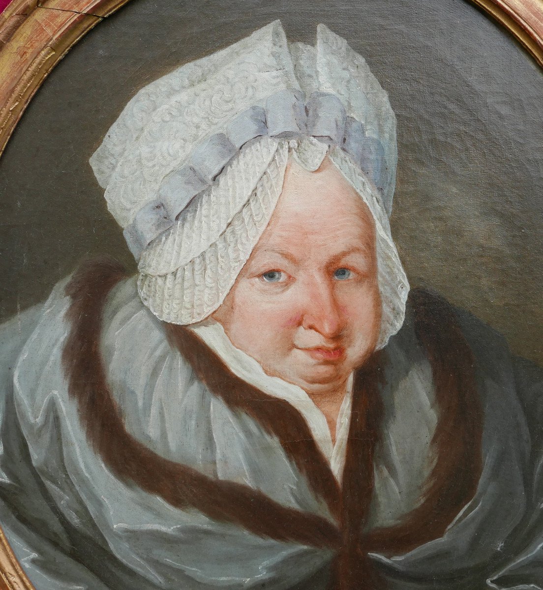 Portrait Of A Woman With An Oval Headdress Louis XVI Period Oil/canvas 18th Century-photo-4