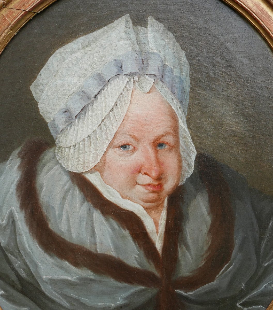 Portrait Of A Woman With An Oval Headdress Louis XVI Period Oil/canvas 18th Century-photo-1