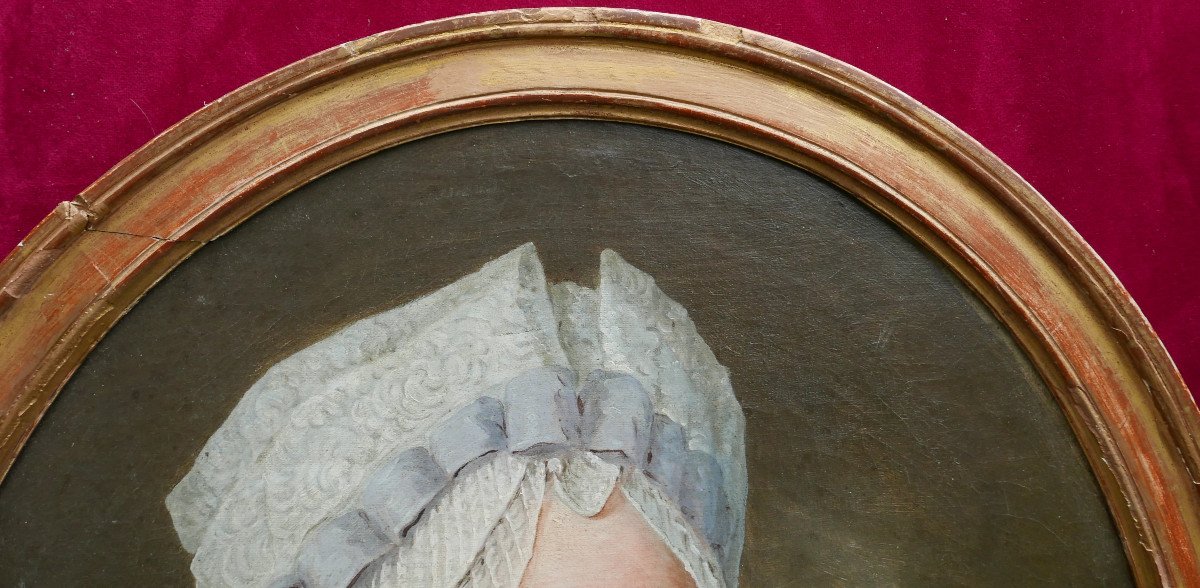 Portrait Of A Woman With An Oval Headdress Louis XVI Period Oil/canvas 18th Century-photo-3