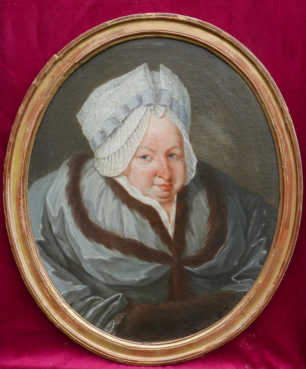 Portrait Of A Woman With An Oval Headdress Louis XVI Period Oil/canvas 18th Century