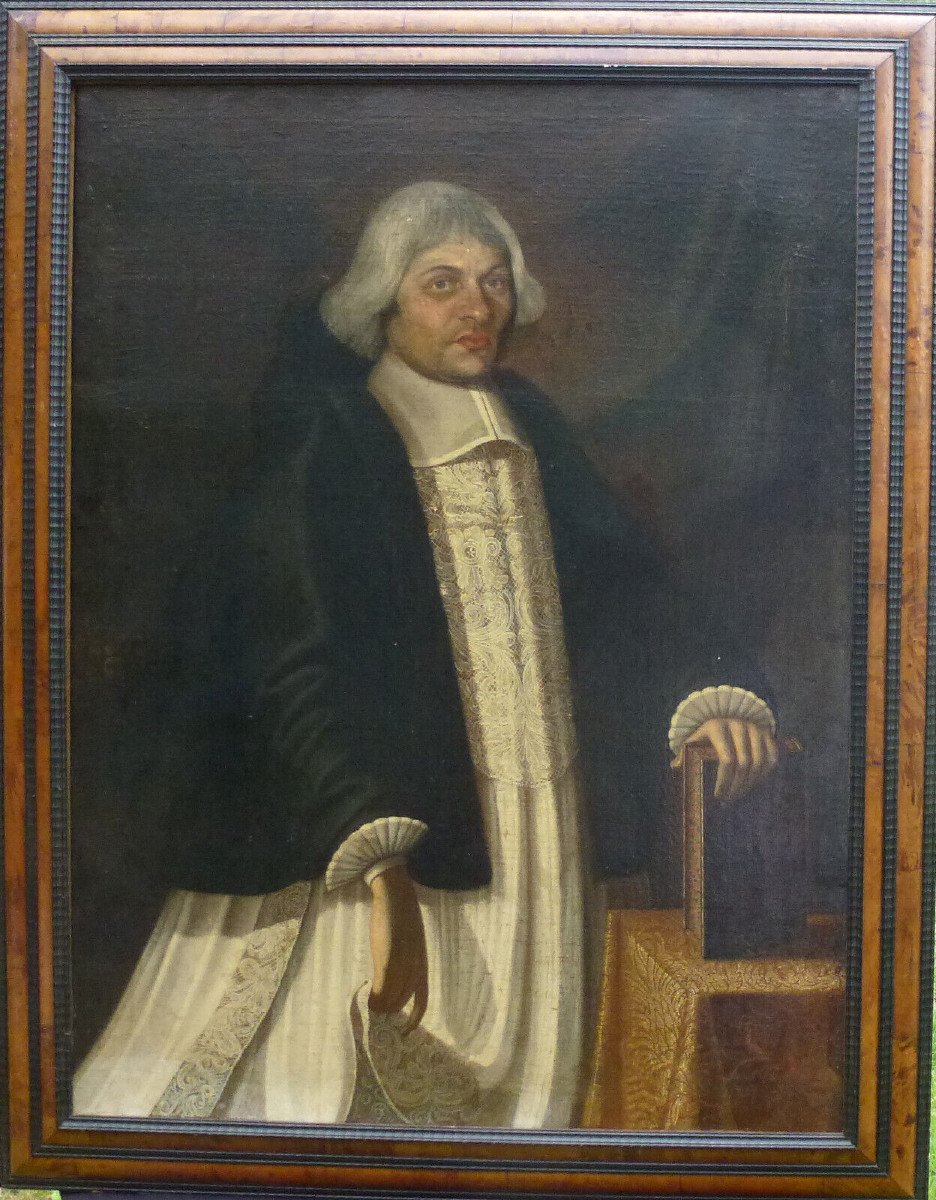 Large Portrait Of An Ecclesiastical Man Oil/canvas 18th Century-photo-2