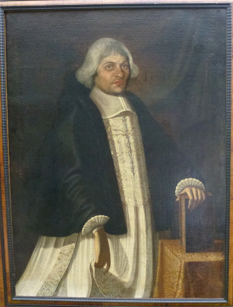 Large Portrait Of An Ecclesiastical Man Oil/canvas 18th Century-photo-3