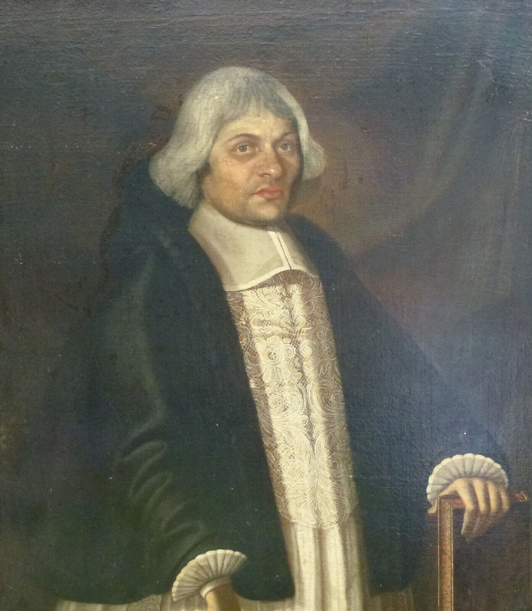 Large Portrait Of An Ecclesiastical Man Oil/canvas 18th Century-photo-1