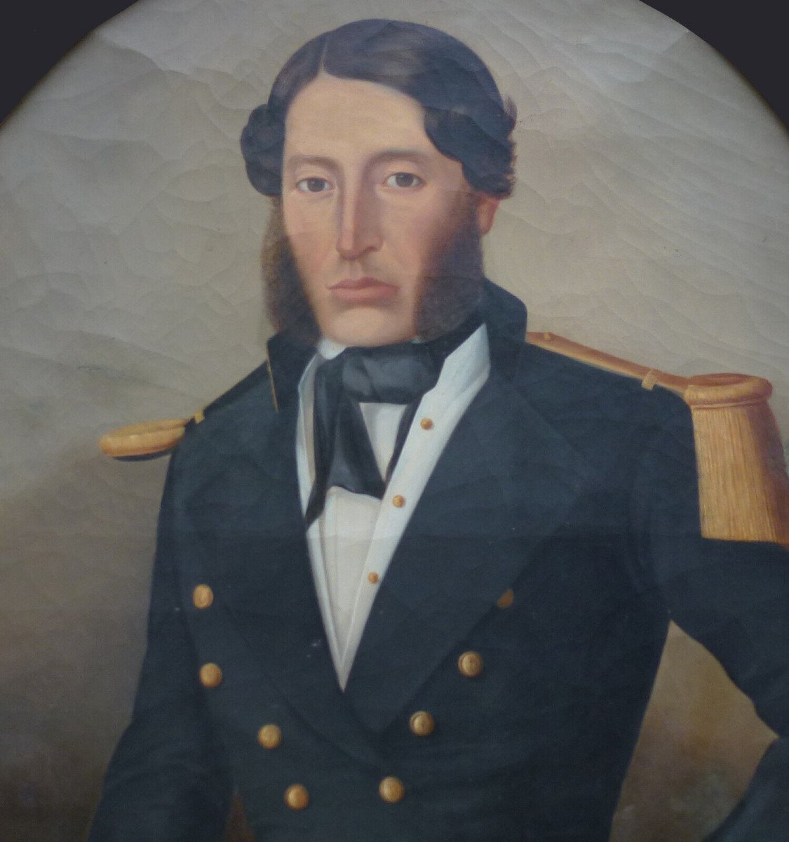 Large Portrait Of A Male Naval Officer Oil/canvas 19th Century-photo-4