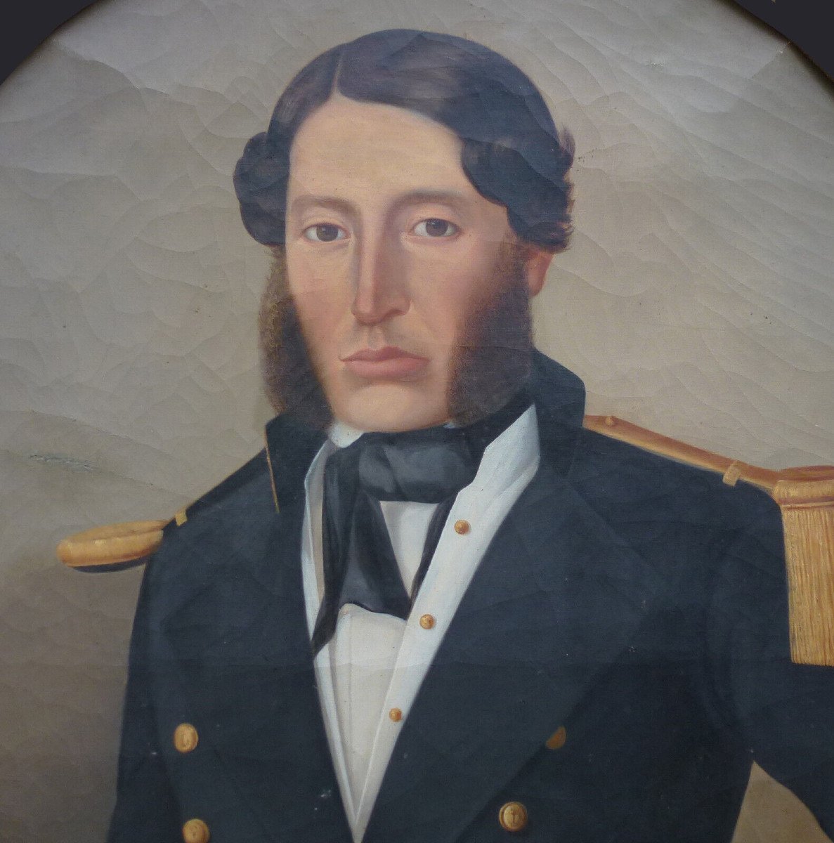 Large Portrait Of A Male Naval Officer Oil/canvas 19th Century-photo-1