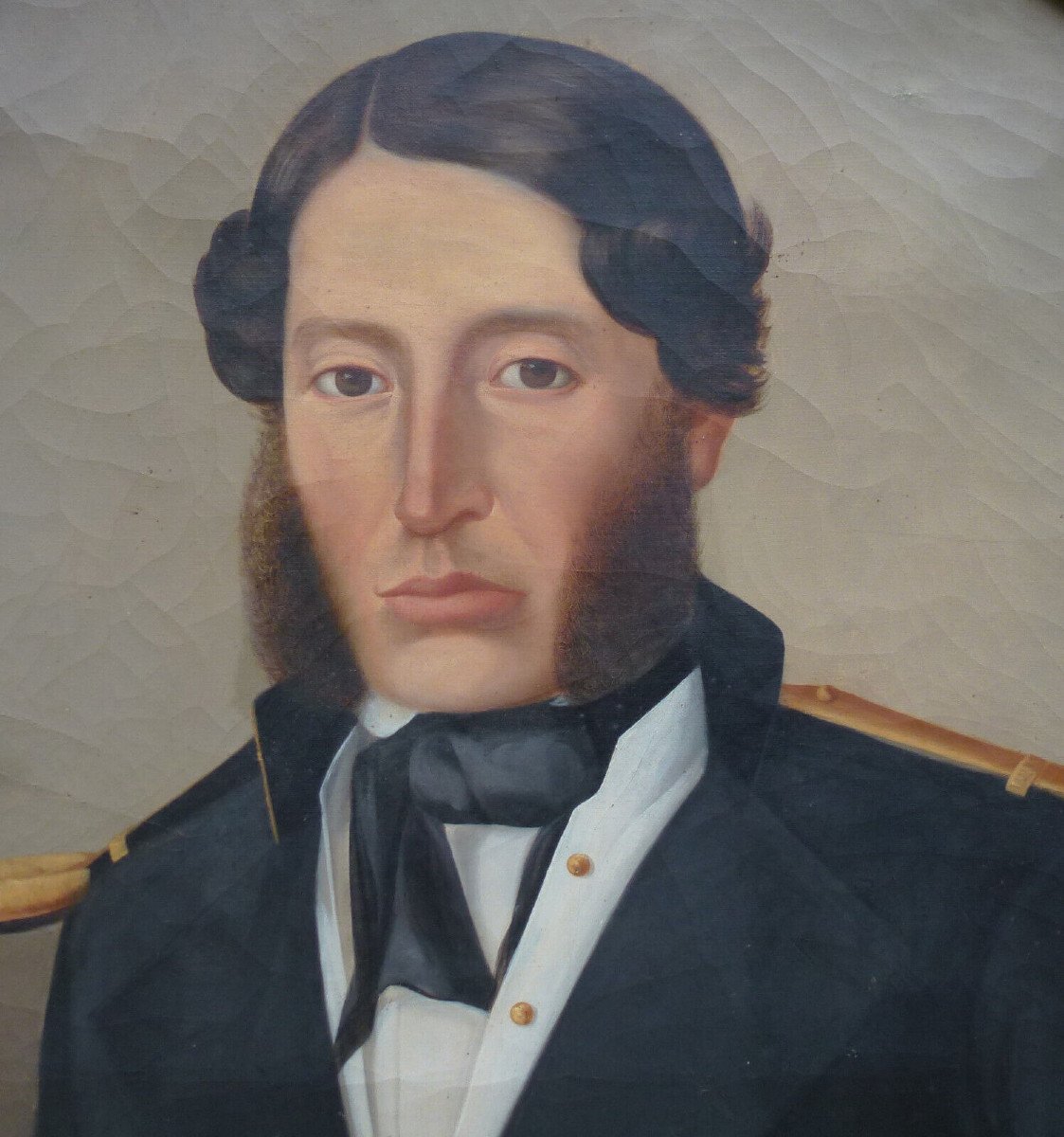 Large Portrait Of A Male Naval Officer Oil/canvas 19th Century-photo-2