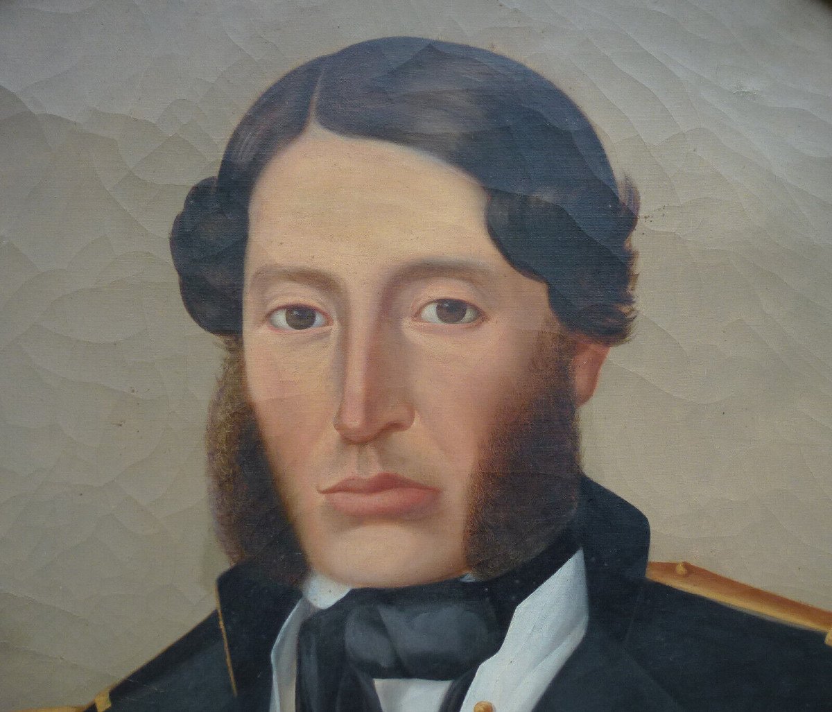 Large Portrait Of A Male Naval Officer Oil/canvas 19th Century-photo-4