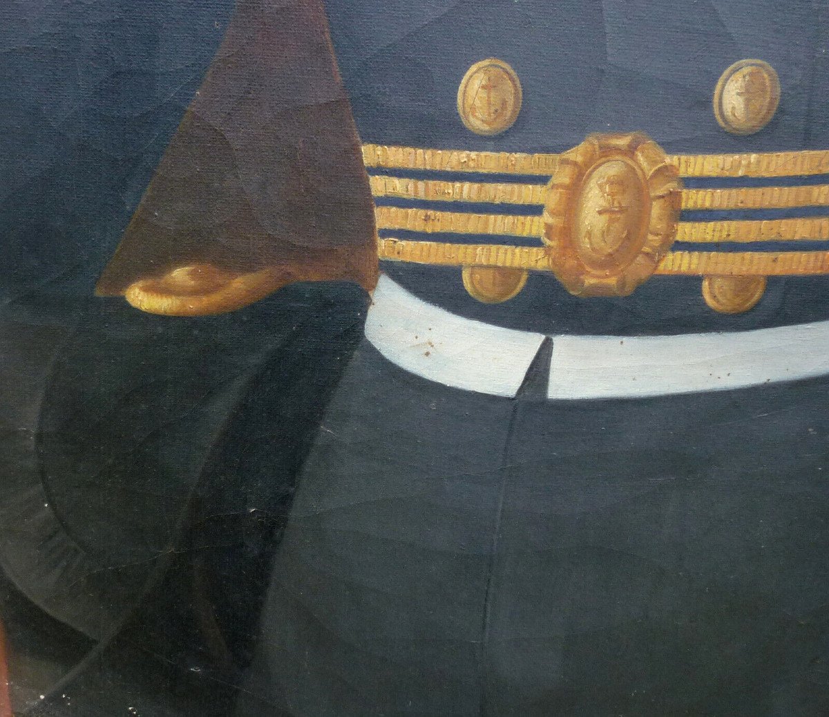 Large Portrait Of A Male Naval Officer Oil/canvas 19th Century-photo-5