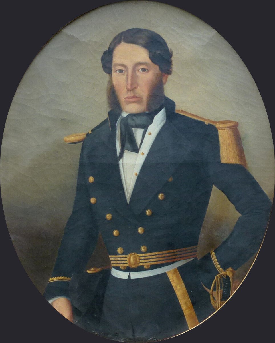 Large Portrait Of A Male Naval Officer Oil/canvas 19th Century