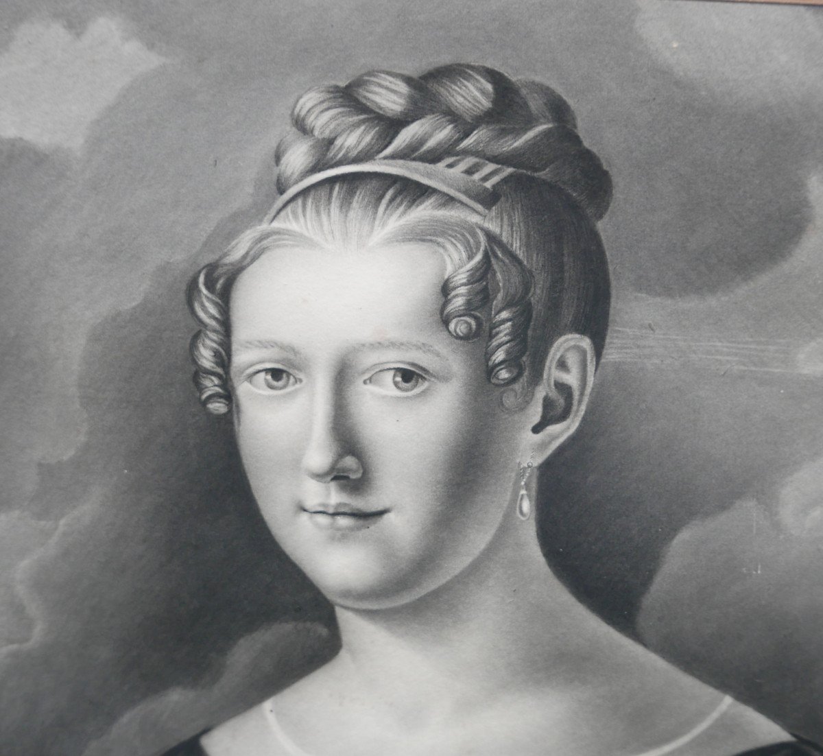 Portrait Of A Woman, Louis XVIII Period, 19th Century Drawing Under Glass-photo-3