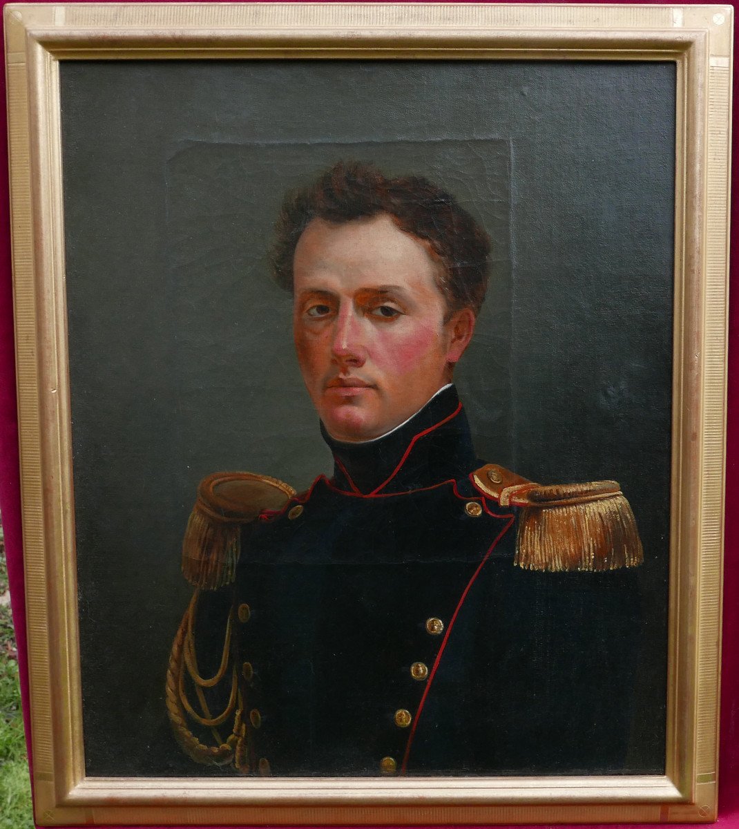 Portrait d'Homme Officier De La Garde Nationale Huile/toile Du XIXème Siècle-photo-2