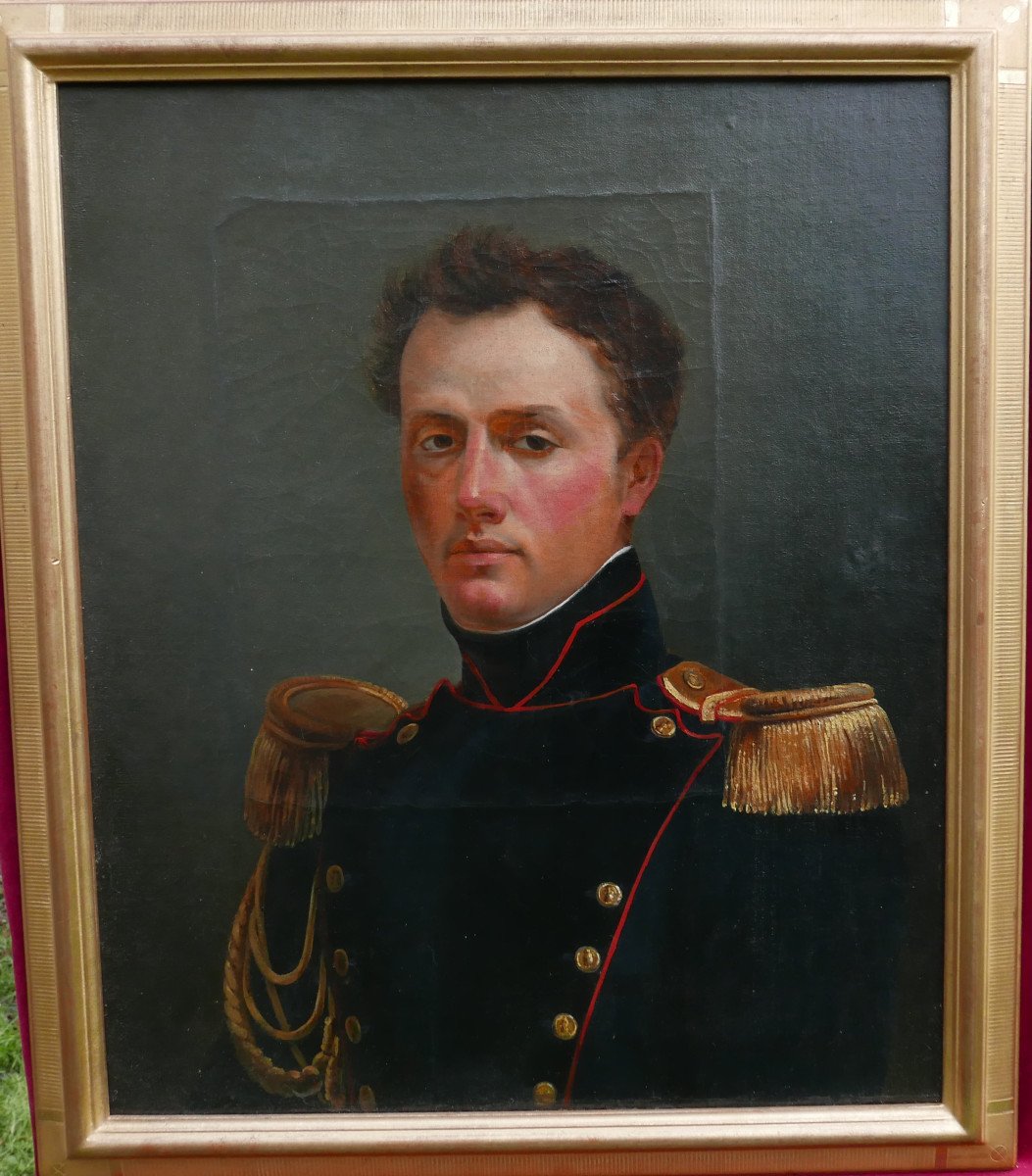 Portrait d'Homme Officier De La Garde Nationale Huile/toile Du XIXème Siècle-photo-3