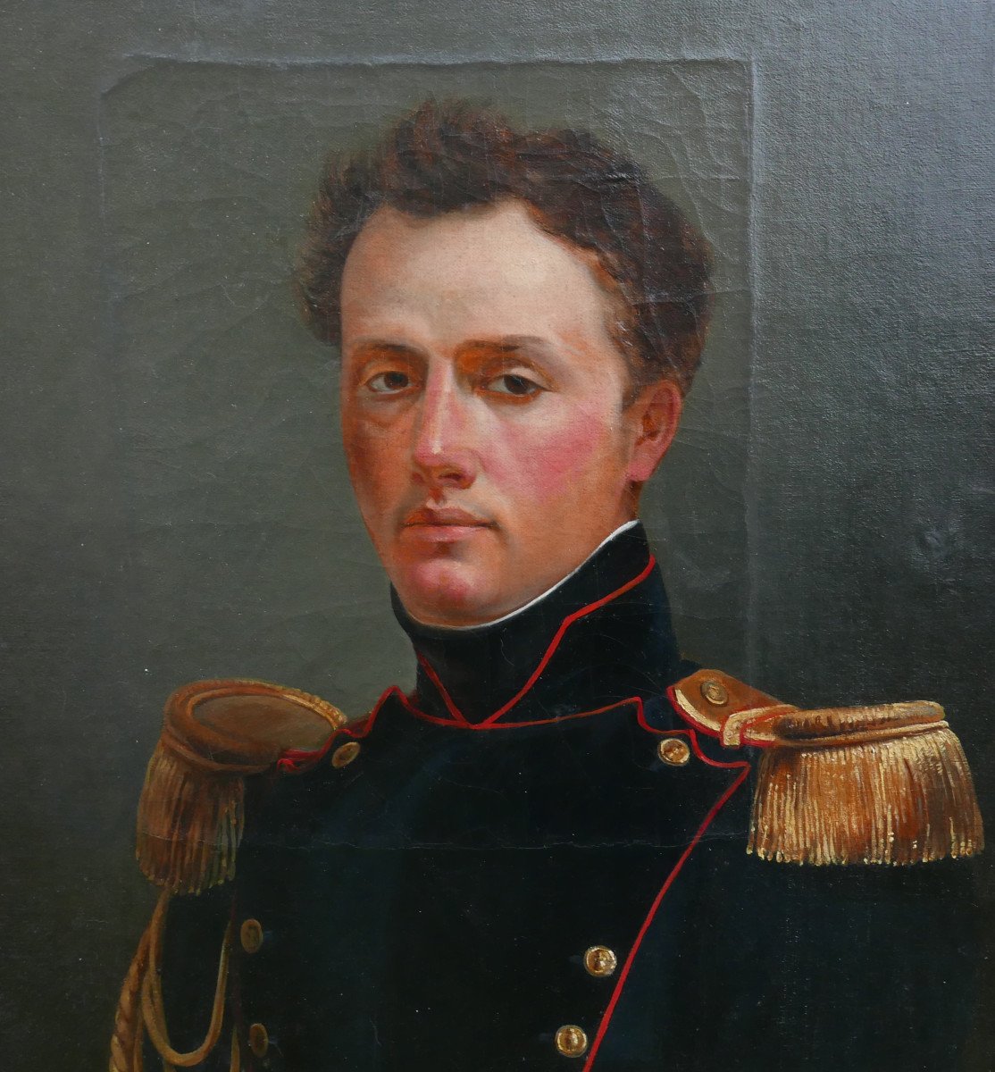 Portrait d'Homme Officier De La Garde Nationale Huile/toile Du XIXème Siècle-photo-1